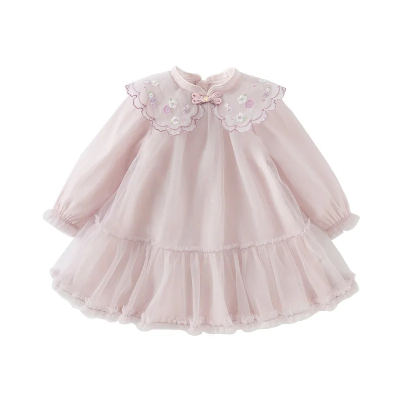 Dave Bella Spring Girl's Dress Cute Mesh Embroidery New Charm Gentle Cute Children's Princess Dress Party Outdoor DB1250678