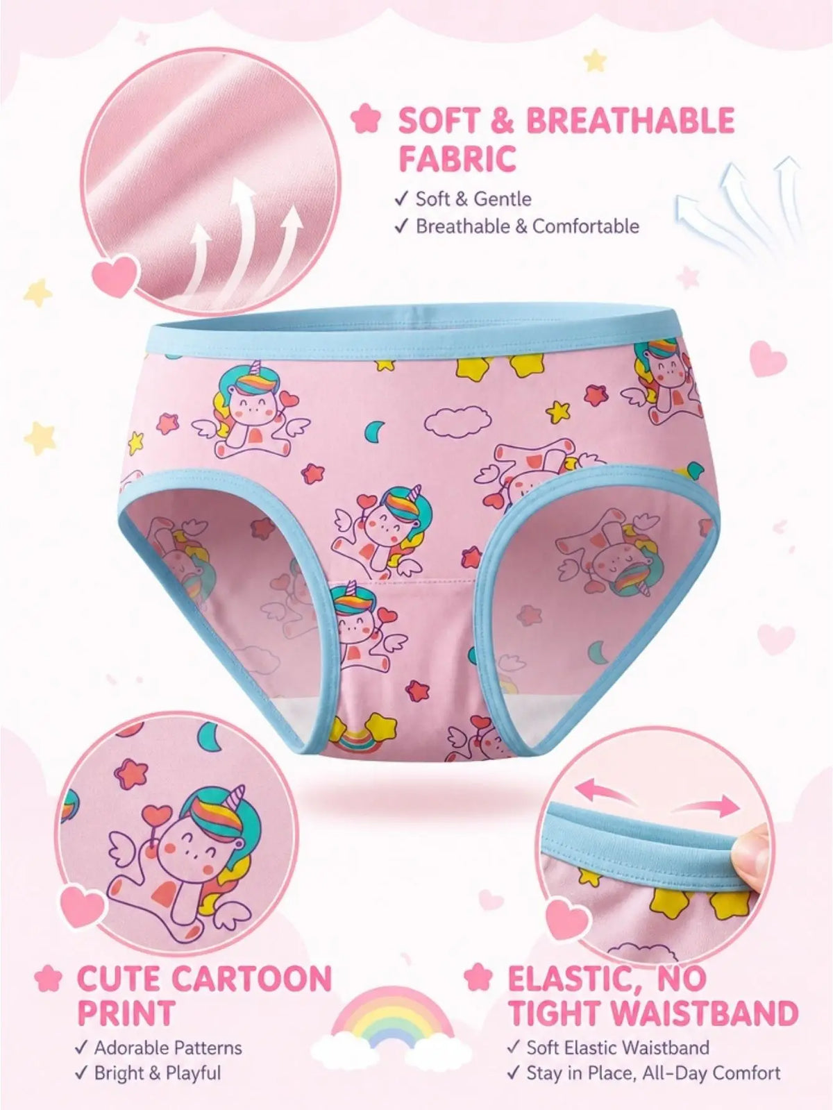 ZEKSAF Kids Girls Briefs 16 Pack Cute Unicorn & Swan Print Soft and Seamless Girls Underwears