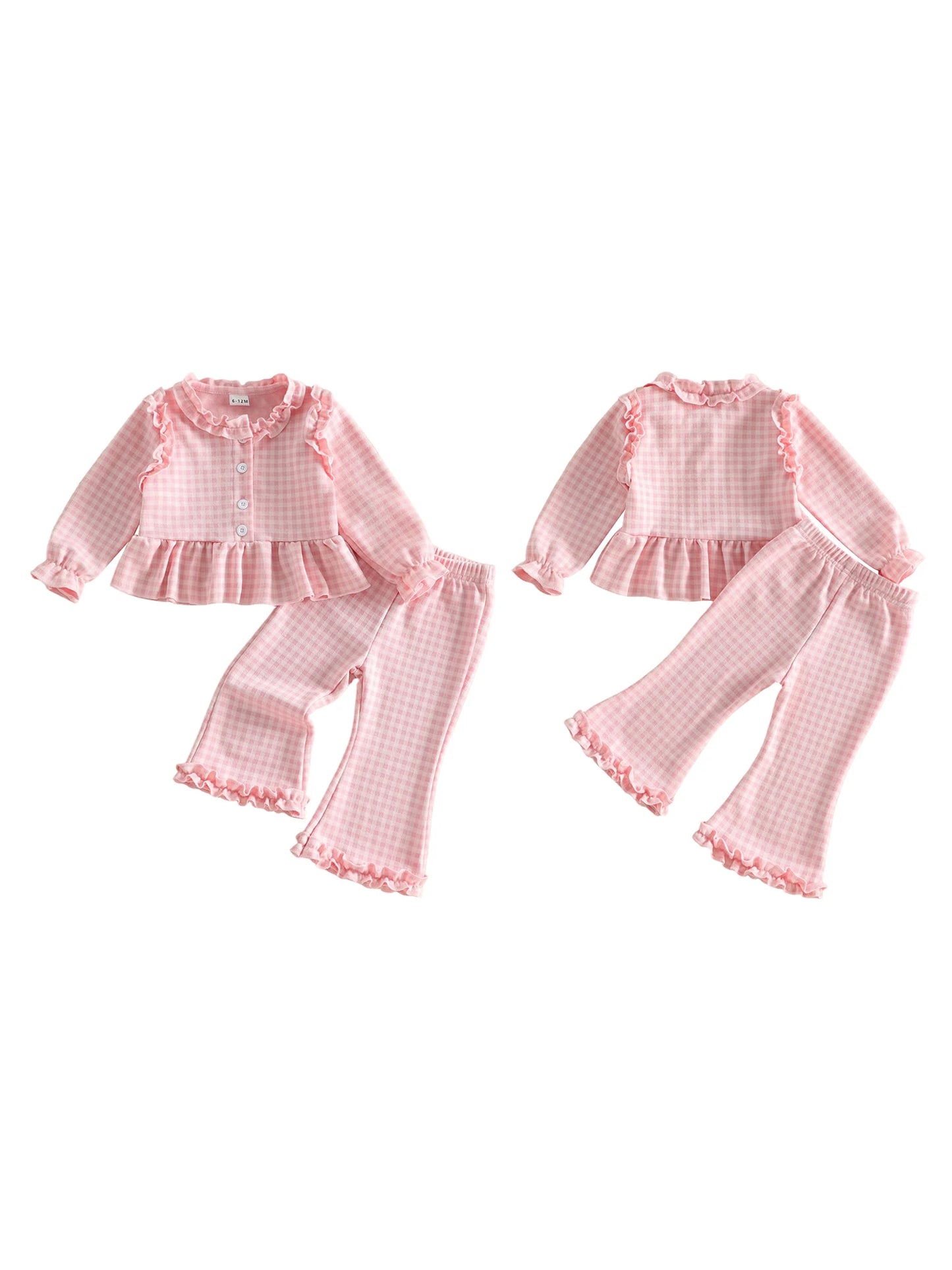 Girls Fall Plaid Bell Bottom Outfit Set With Long Sleeve Top