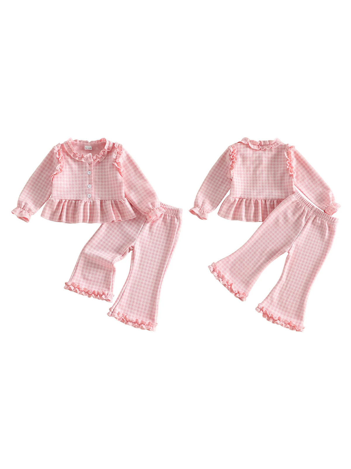 Girls Plaid Long Sleeve Bell Bottom Outfit Set For Fall