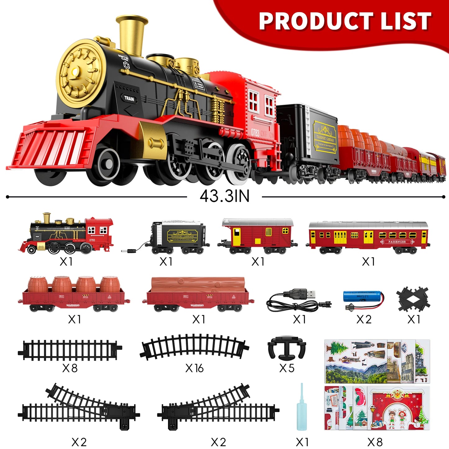 NONECE Train Set Toys Light And Sound 6 Cars 28 Tracks