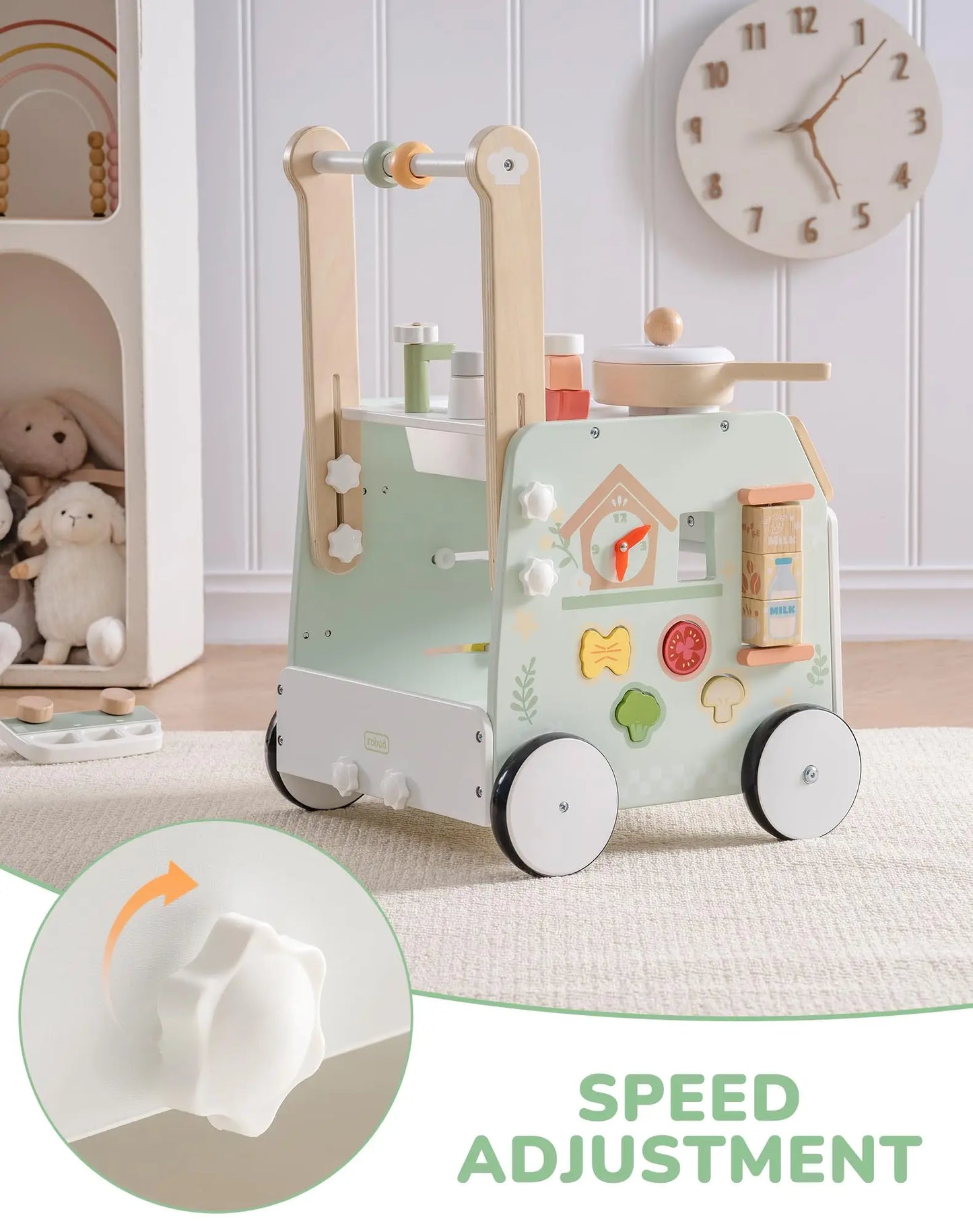 Robotime Wooden Baby Push Walker Learning Toy With Adjustable Feature