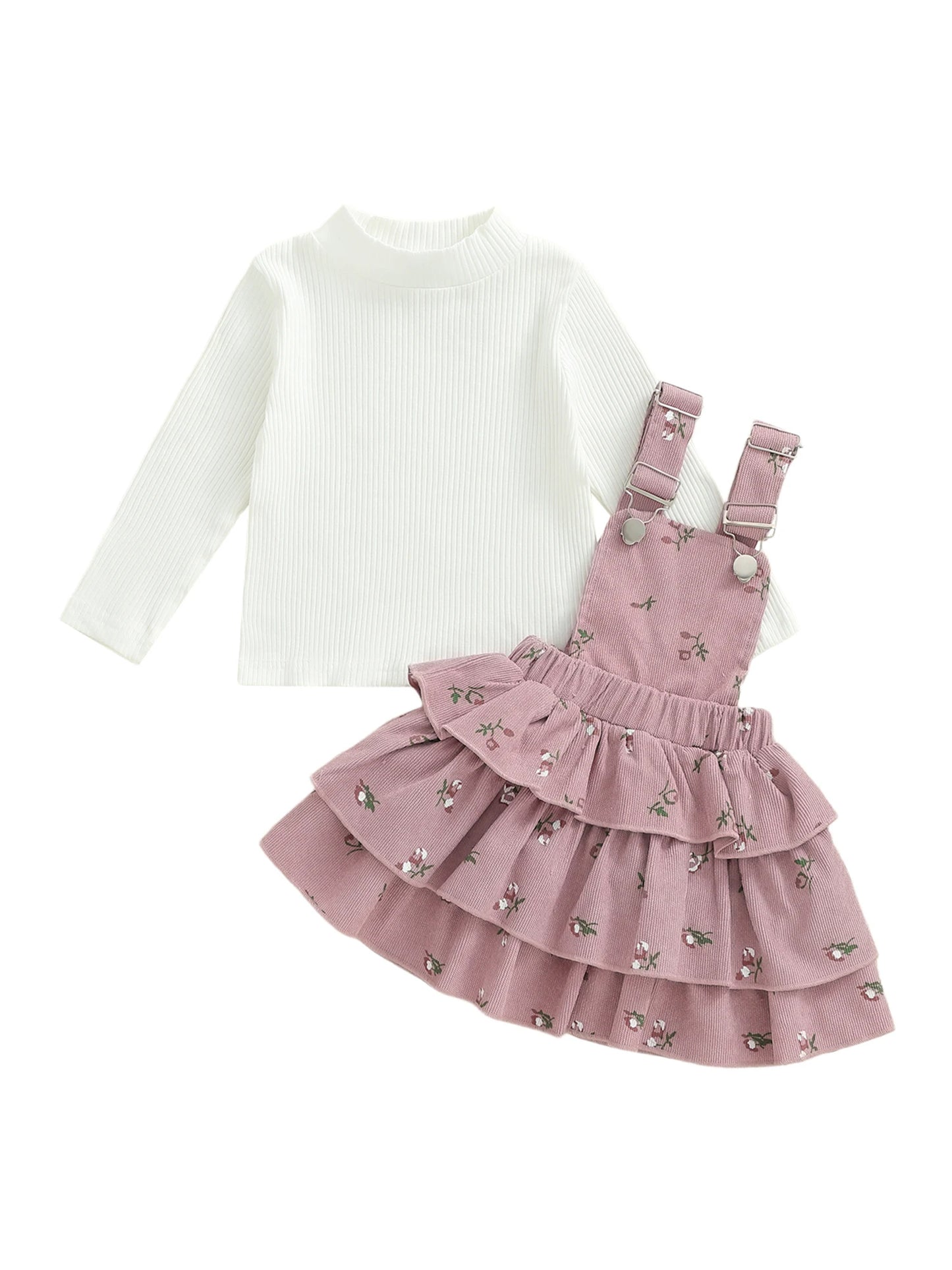 Baby Girl Autumn Two Piece Mock Neck Blouse Skirt Set