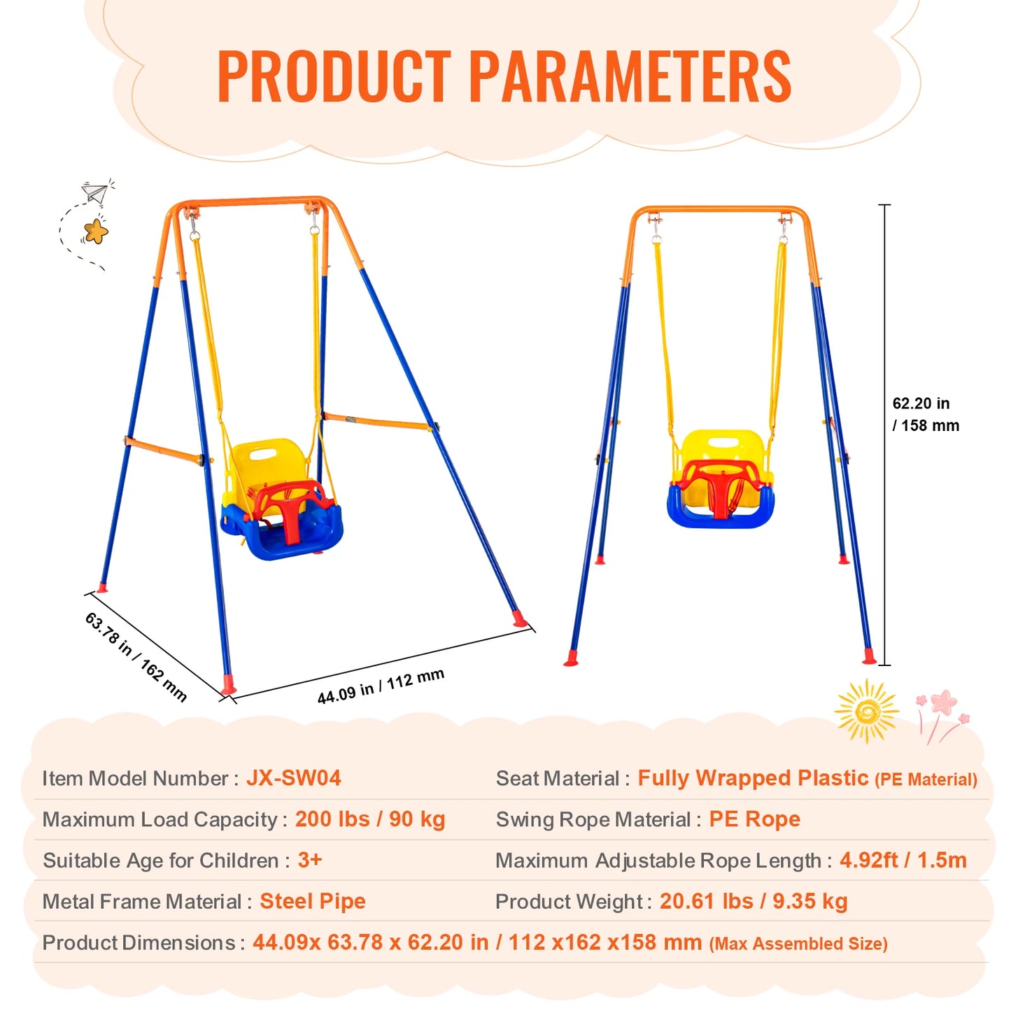 SucceBuy Backyard Swing Set 600 Lbs Capacity With Saucer Seat