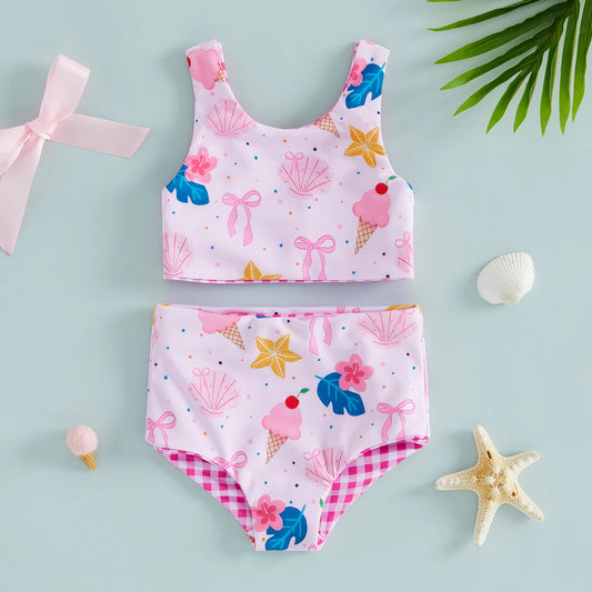 Two Piece Baby Girl Ruffle Sleeve Mermaid Scale Print Swimsuit