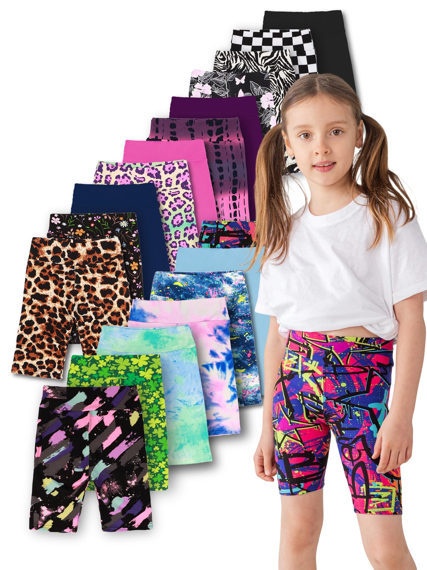Girls Yoga Shorts Set 5-Piece High Waist Biker Bermudas