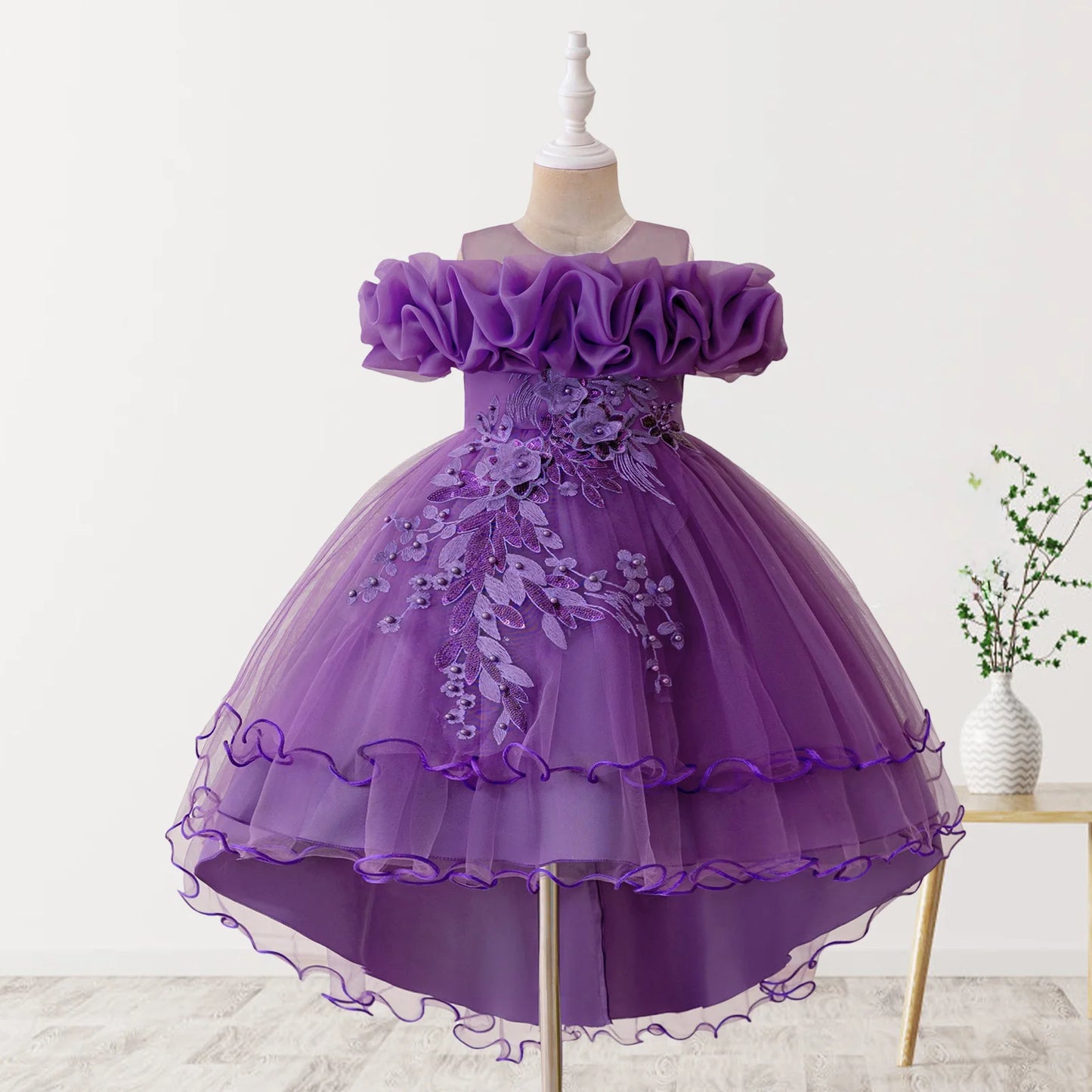 Floral Print Sleeveless Ruffle Tulle Dress for Toddler Girls