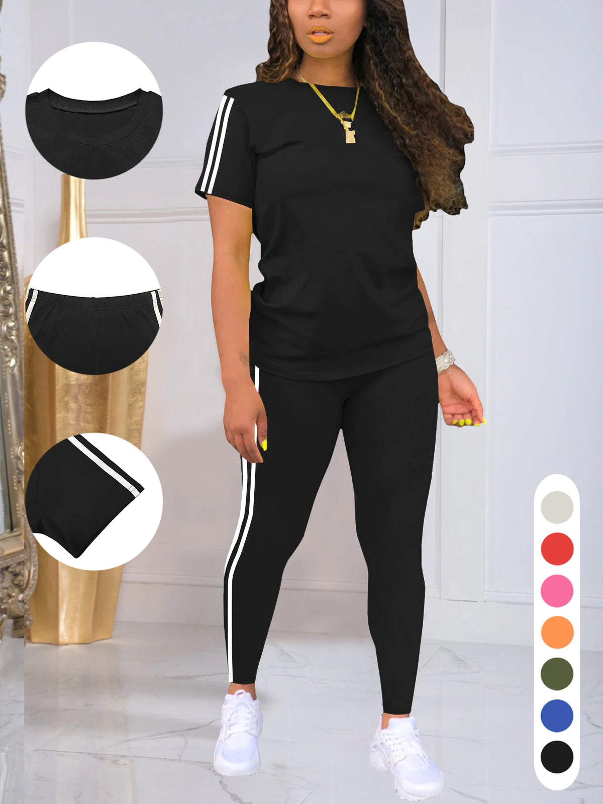 Summer Women Two Piece Knit Sportswear Set Casual Slimming