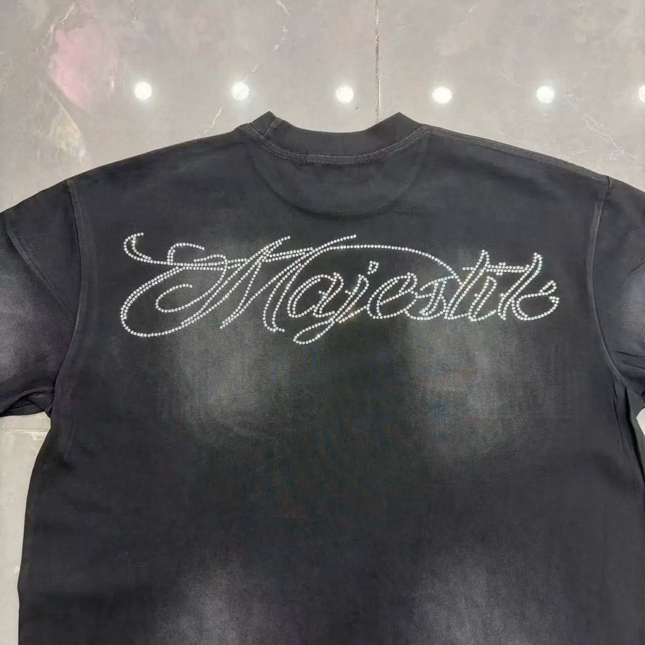 Cotton T Shirt With Letter Rhinestone Print Breathable Hip Hop