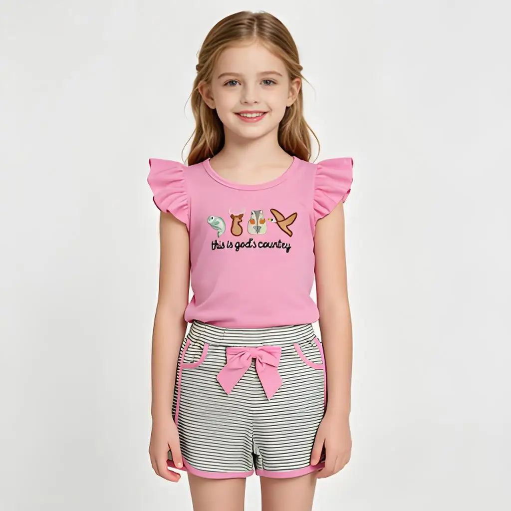 Toddler Girls Flutter Sleeve Ruffle Tunic Top Shorts Set