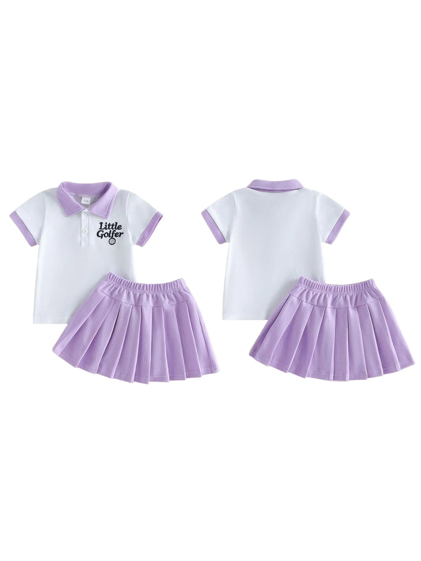 Girls Golf Outfit Set Two Piece Embroidered Letters Short Sleeve T Shirt Skirt