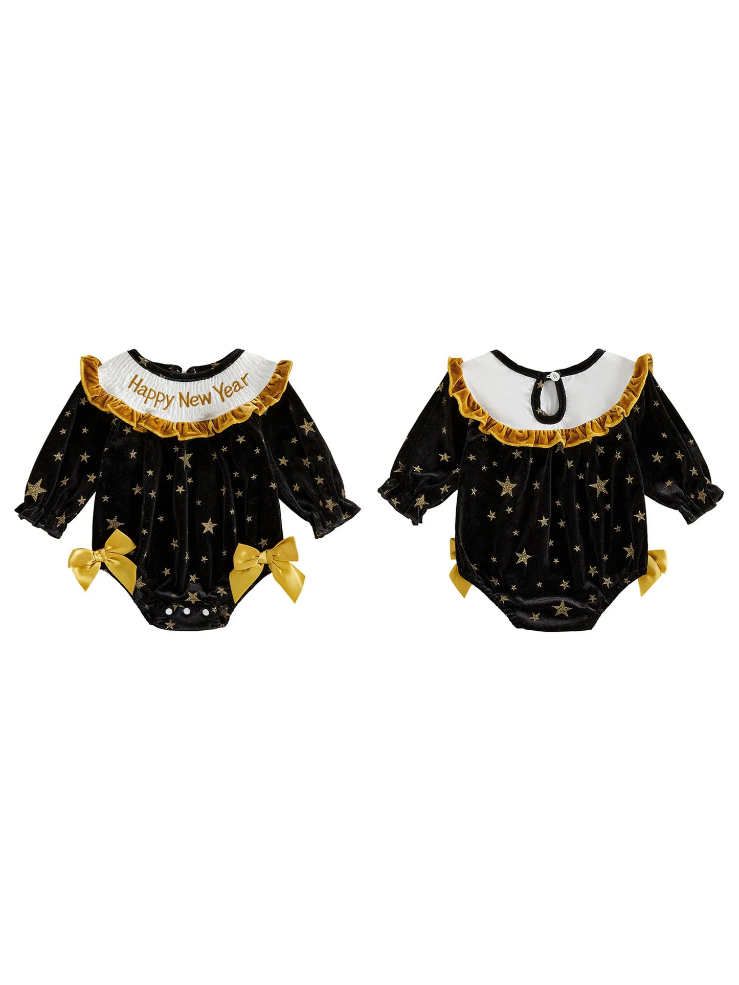 New Year Letter Embroidery Long Sleeve Romper Girl Toddler