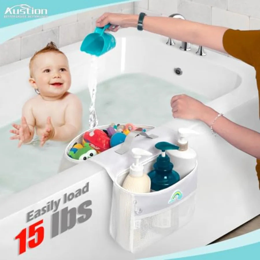 Saddle Shape Bath Toy Organizer With Two Compartments Mesh