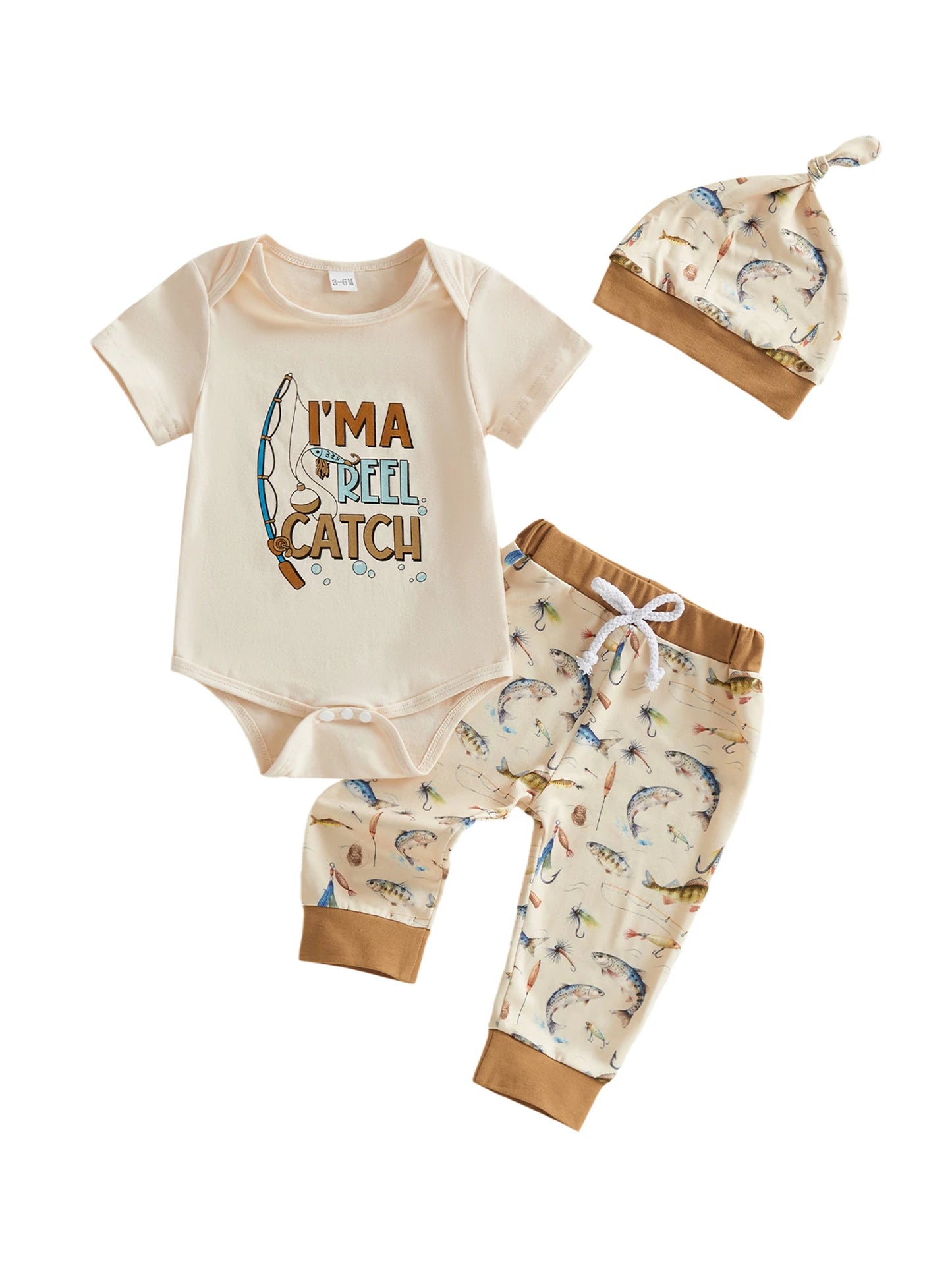 Newborn Dinosaur Print 3-Piece Romper Set Cap Shorts