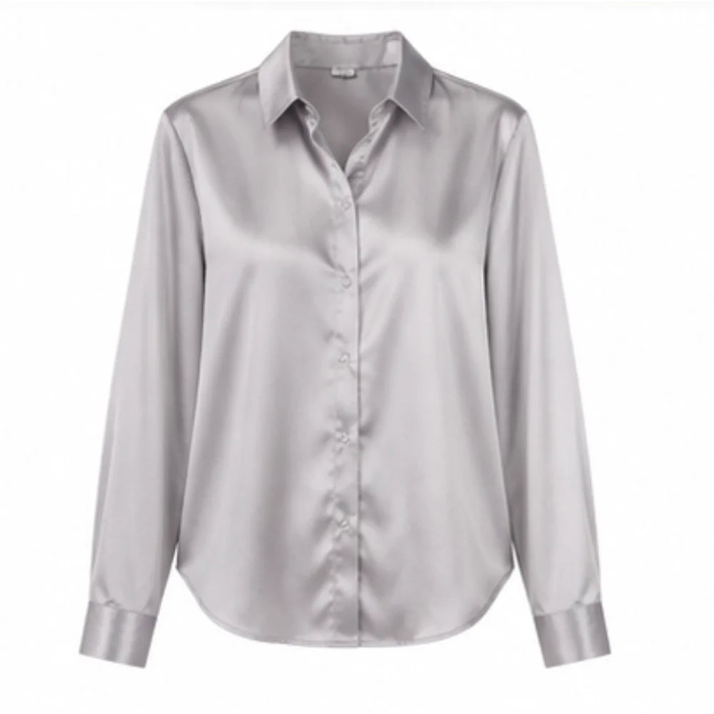Women's Fashionable Satin Blouse, a Soft, Lustrous, Elegant and Loose-Fitting Long-Sleeved Top, Suitable for Office Wear and Daily Casual Occasions in Spring and Autumn