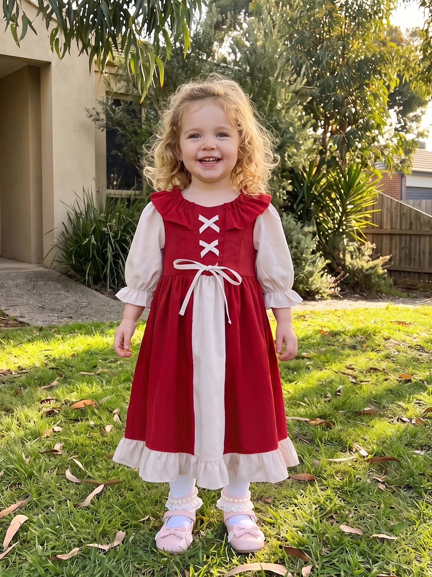 Renaissance Medieval Long Sleeve A Line Girls Dress