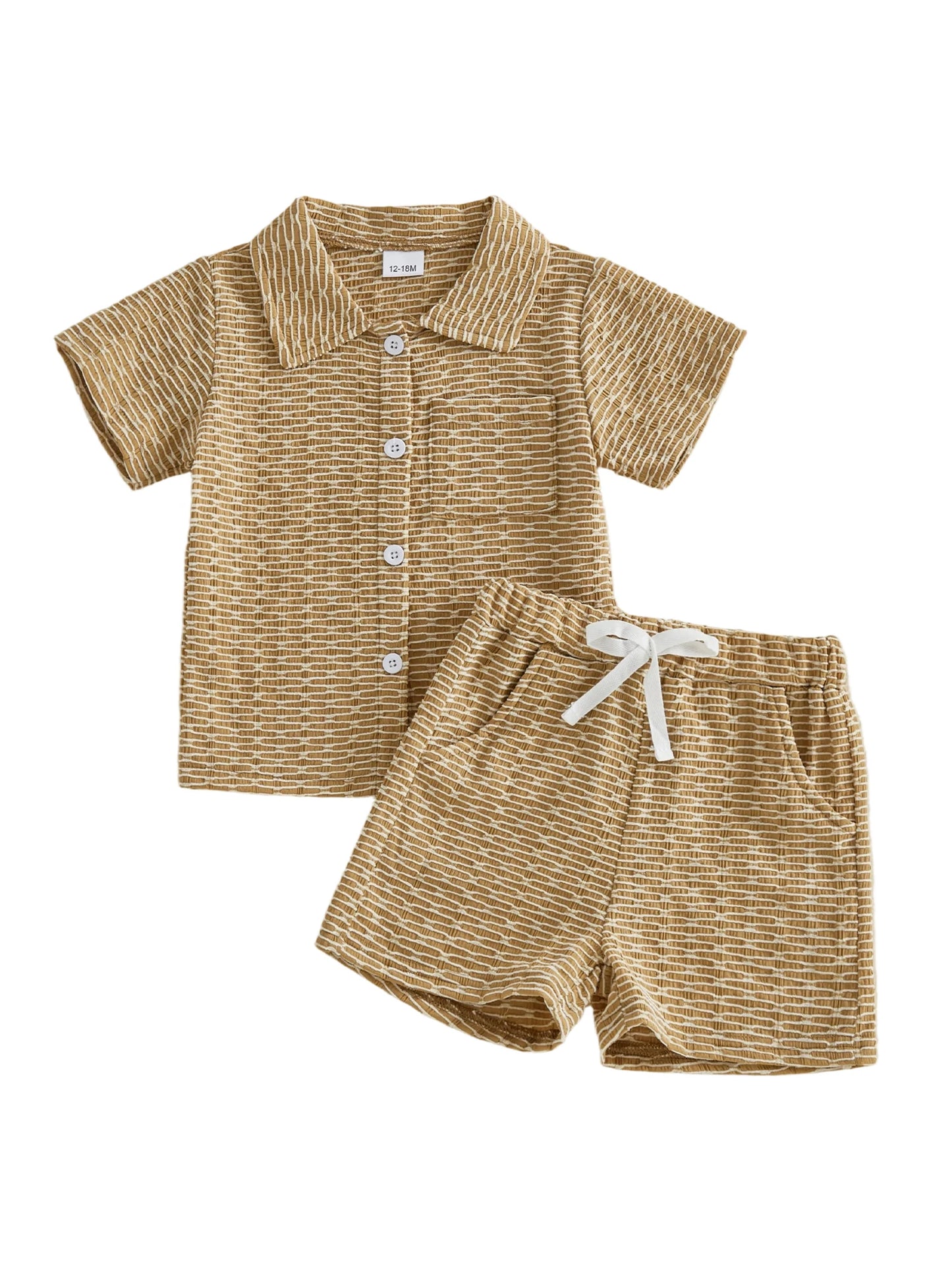 Infant Boy Summer Outfit Set With Textured Shirt And Shorts