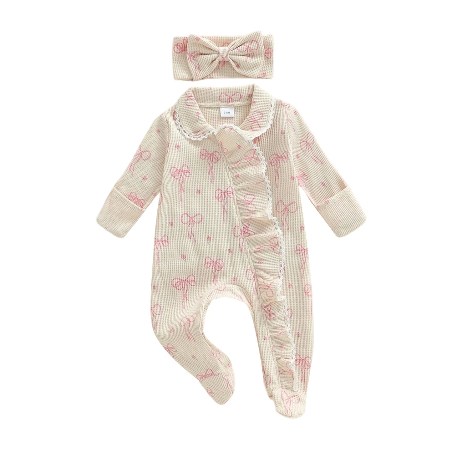 Adorable Infant Girl Autumn Footie Romper With Matching Headband