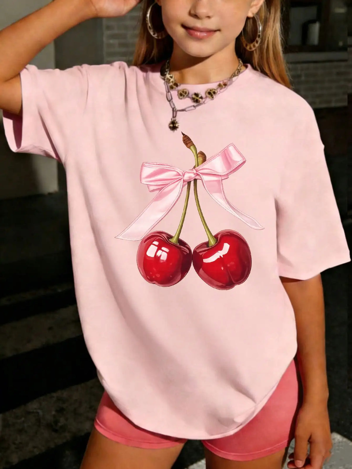 1 Pack Girls Casual Printed Crew Neck Short Sleeve T-Shirt Summer Student Youth Clothing