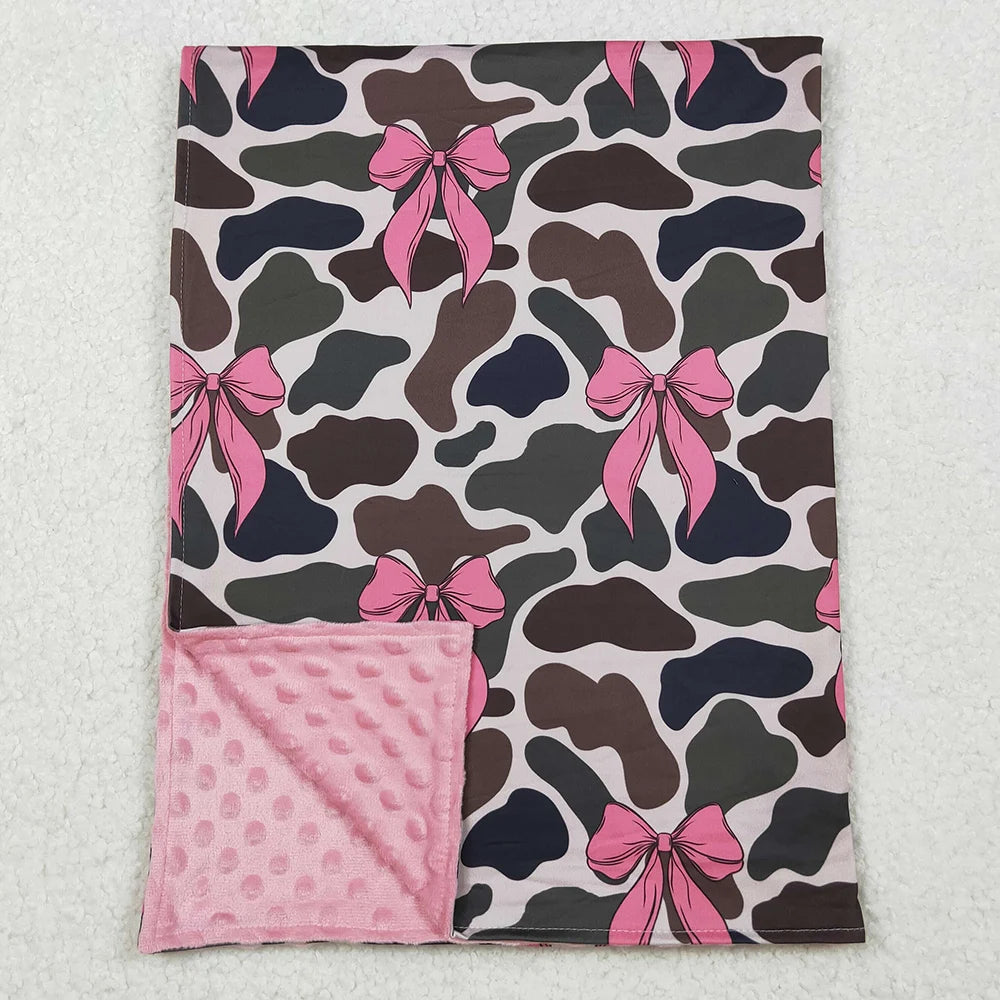 NEW Fashion Baby Kids Children Blankets Boutique Toddler Girls Pink Bows Camouflage Minky Blankets Infant Baby Minky Blankets