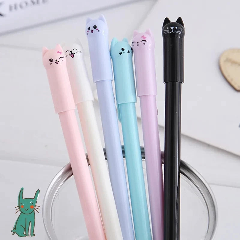 Set 6 Cute Kitten Gel Pens for School Supplies Gifts