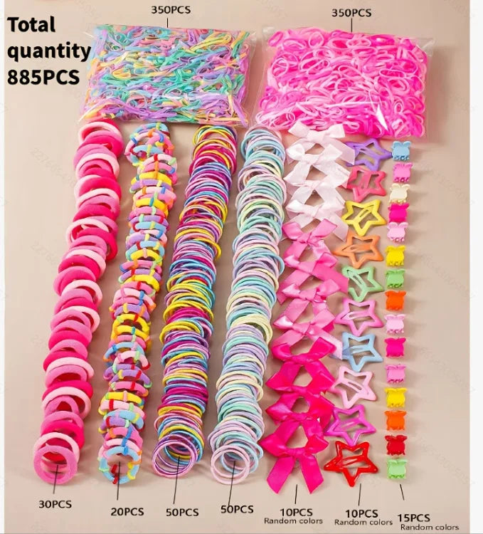 18/546Pcs /1152PCS Bow High Elastic Hair Accessories Set Korean Style Princess Hair Clips, No Hurt Hair Colorful Girls Hair Bands Hair Clips Girls Children No Box