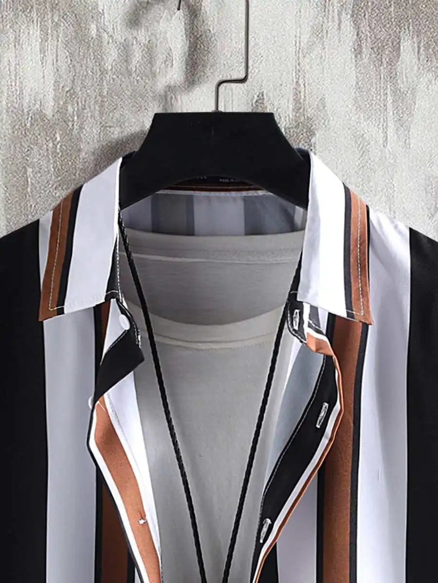 Manfinity Homme Men Striped Shirt & Drawstring Waist Shorts Without Tee, Cozy Outfits