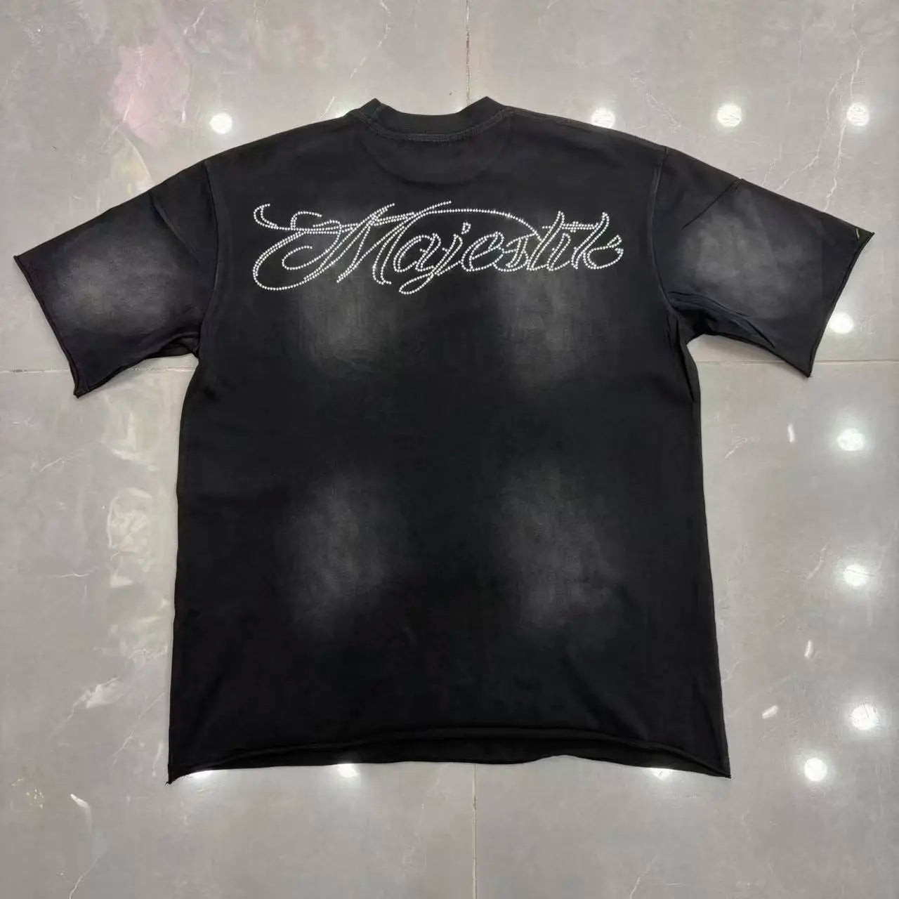 Cotton T Shirt With Letter Rhinestone Print Breathable Hip Hop