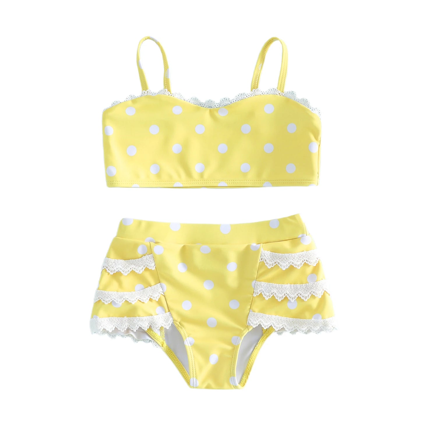 Toddler Girl Polka Dot Print Lace Trim Tankini Set