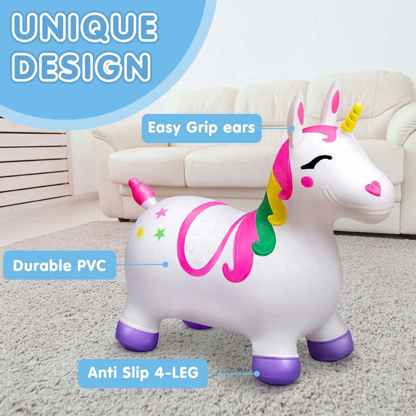 Joyfy Kids Bouncy Unicorn Hopper Toy For Birthday Gifts