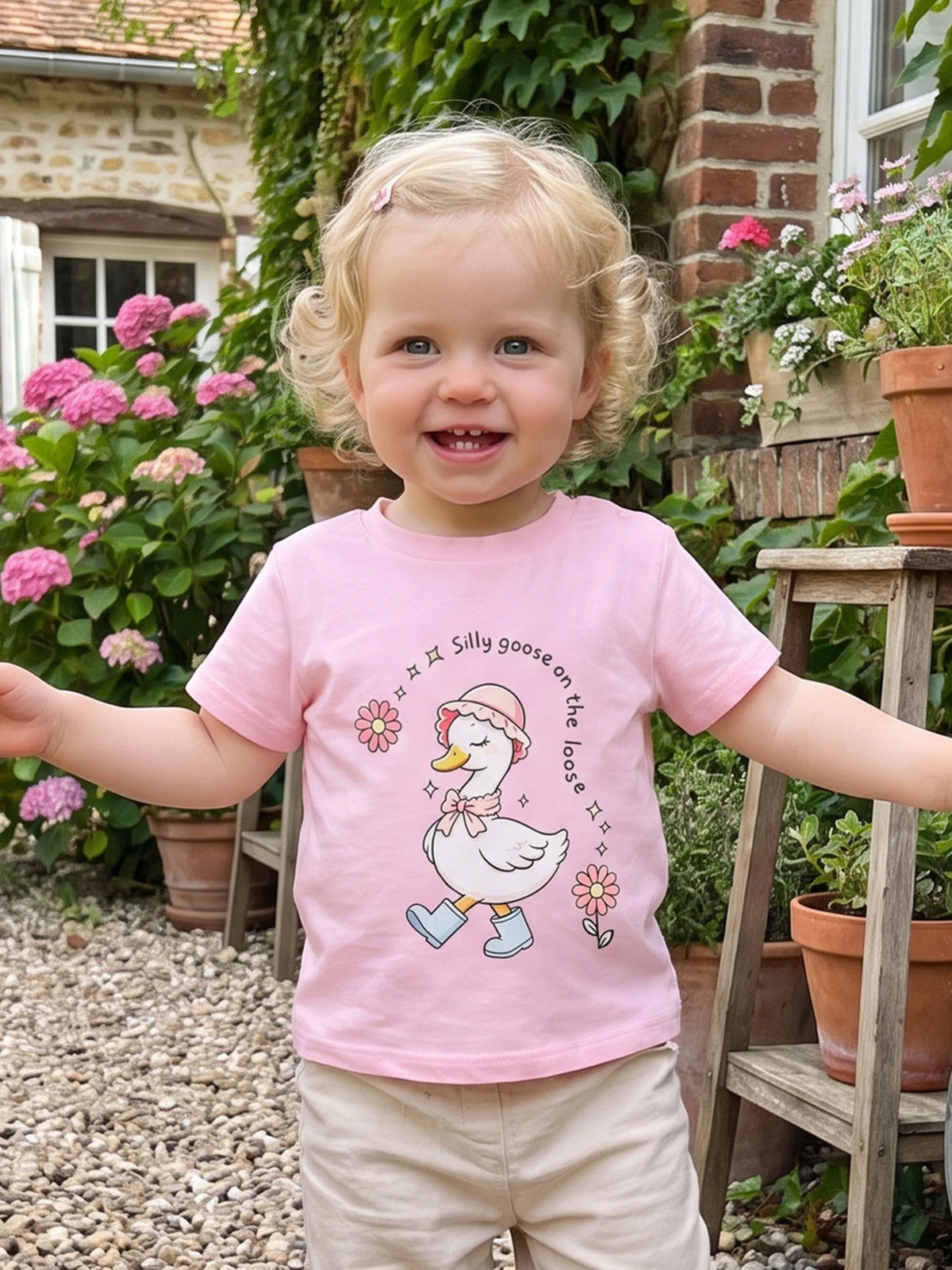 Goose Raccoon Print Sleeve Tops T Shirts Goose Neck Short Girls Summer T Shirts Goose Raccoon Print Crew Crew Neck Short Goose