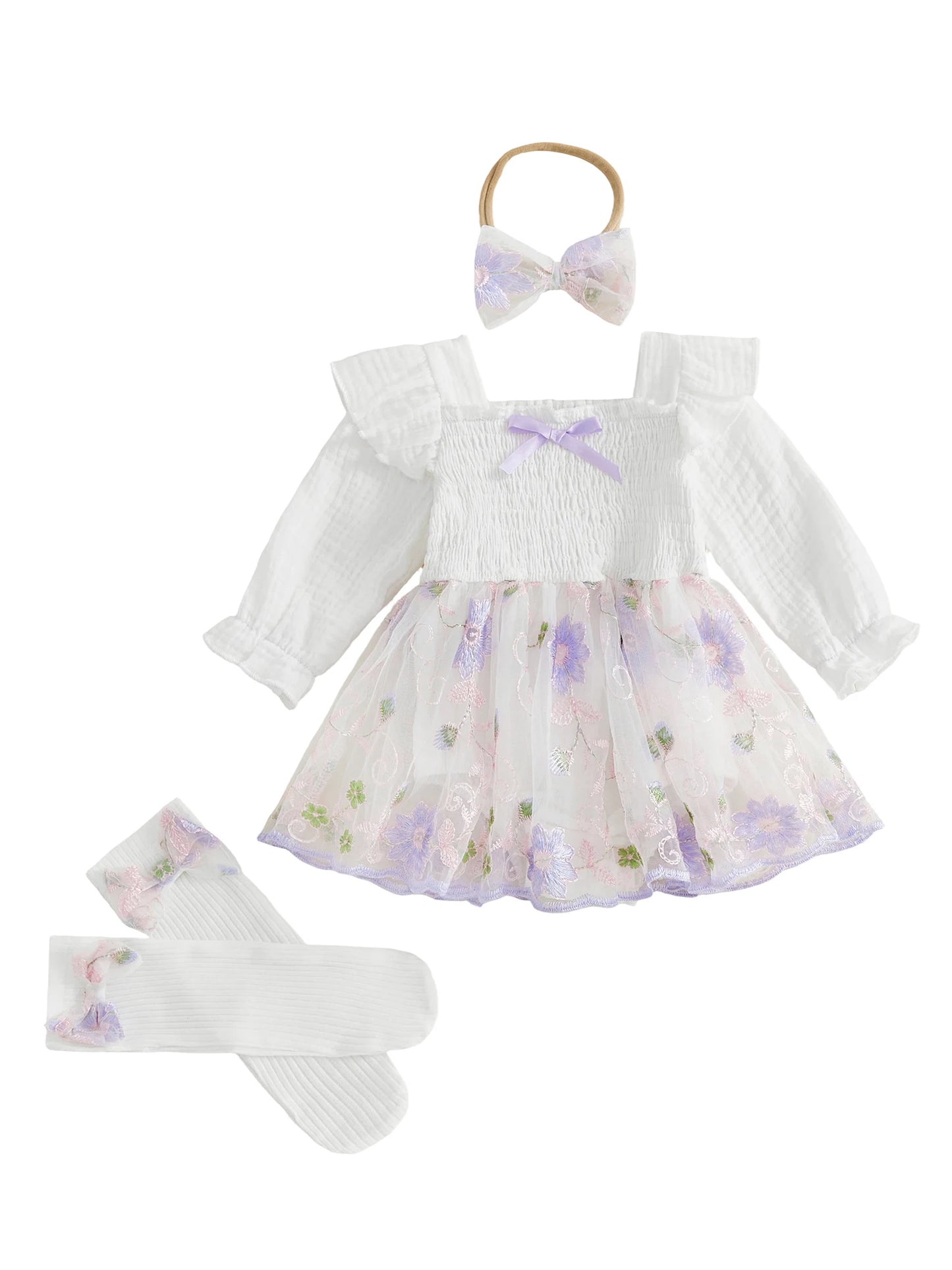 Infant With Headband Stockings Infant-Baby-Girl Romper Fashion Dress-Fashion-Flower Embroidery Infant Baby Girl