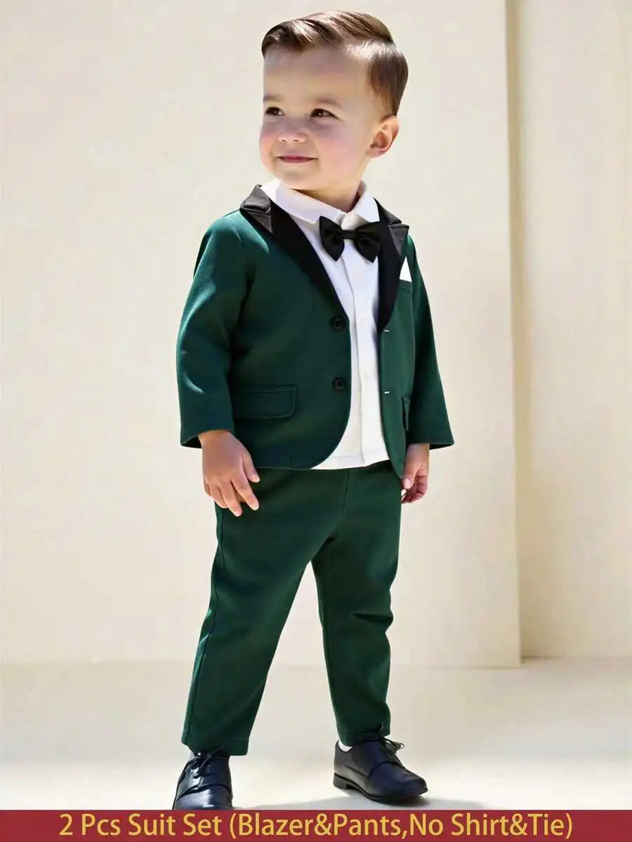 Toddler Formal Suit Set Shawl Lapel Jacket Bow Tie Elastic Waist Pants