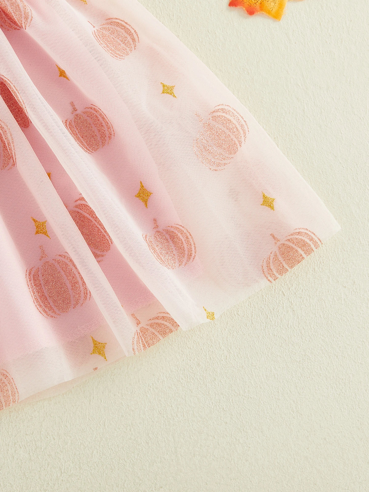 Toddler Halloween Dress With Tulle Flying Sleeves Pumpkin Decor