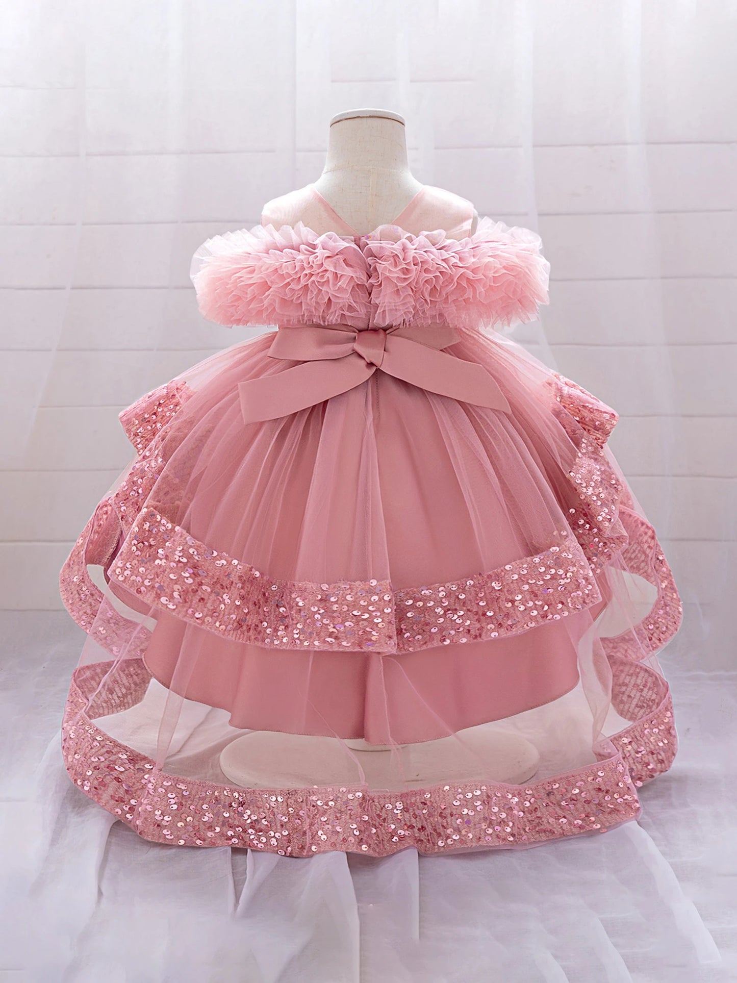 Girls Sequin Princess Dress with Tulle Skirt and High Hem