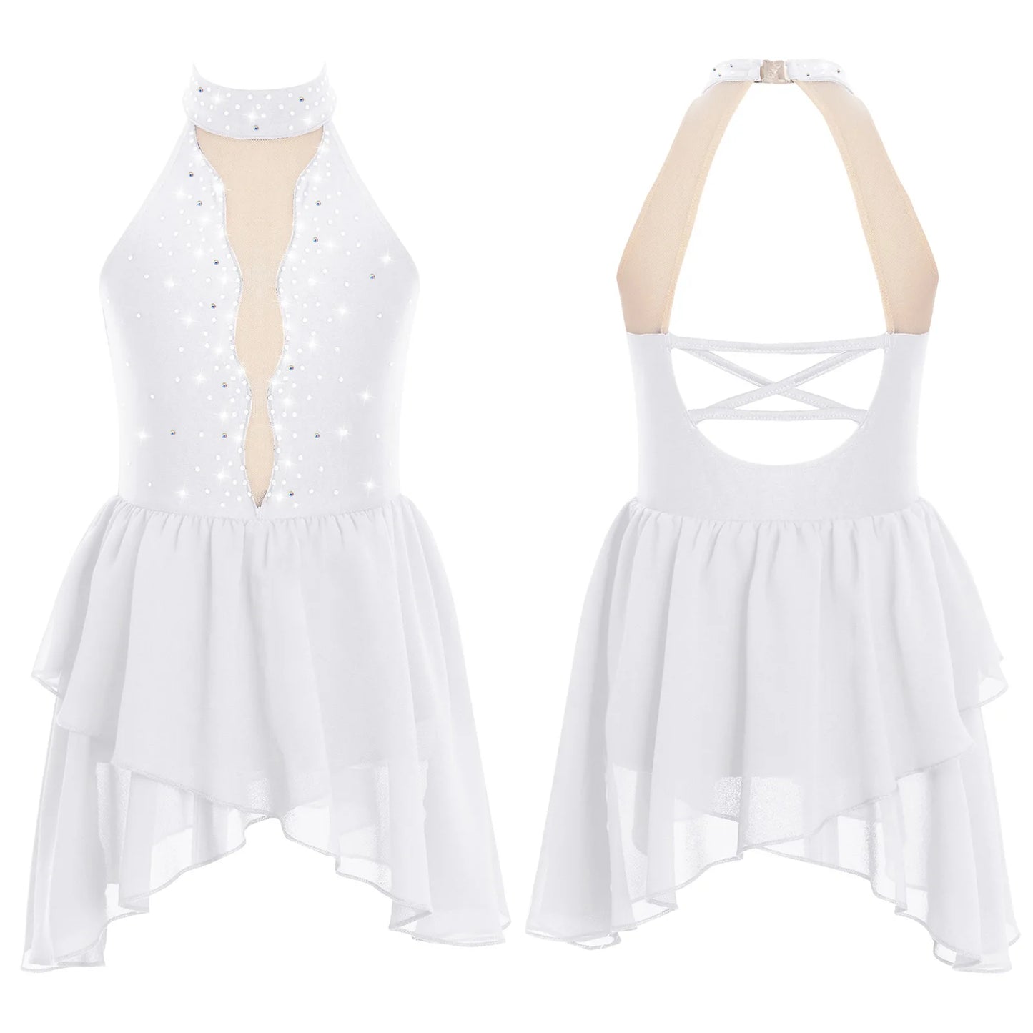 Kids Girls Dance Dress Rhinestone Leotard For Ballet Gymnastics