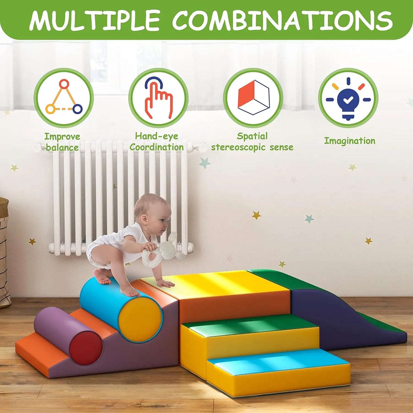 Toddler Foam Climbing Set Indoor Playset For Walking And Crawling
