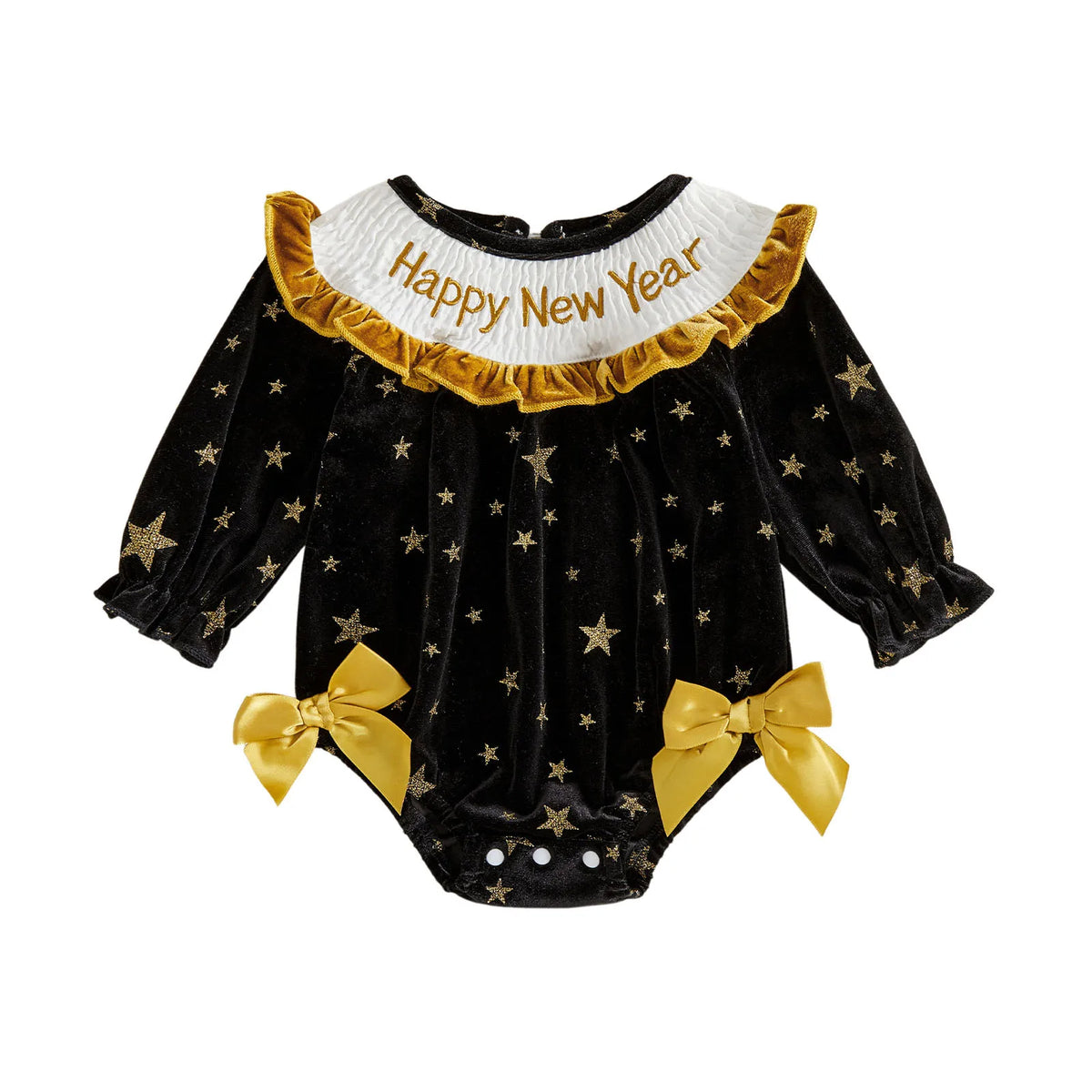 New Year Letter Embroidery Long Sleeve Romper Girl Toddler