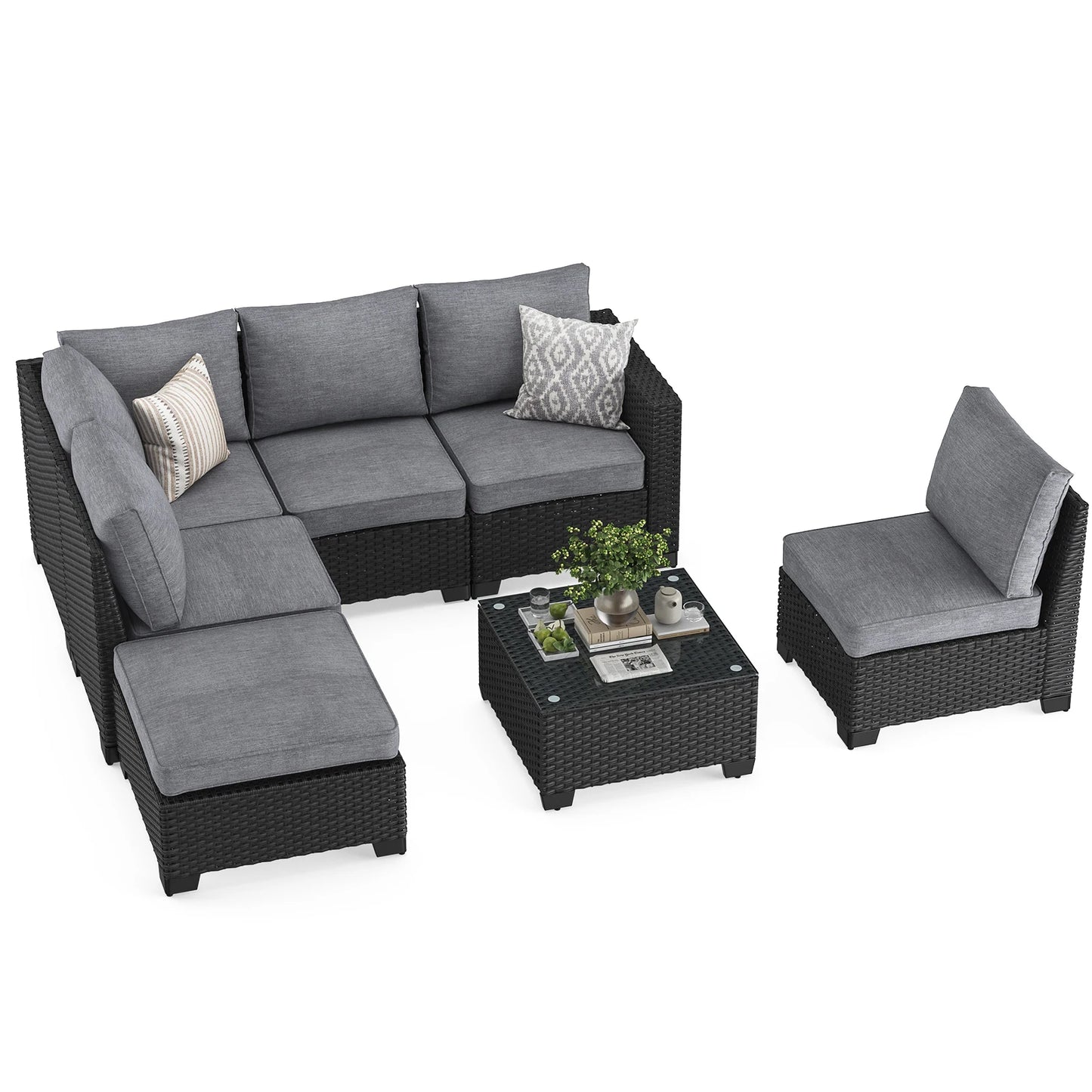 Patio Sectional Sofa Set With Ottoman Stain Resistant Fabric