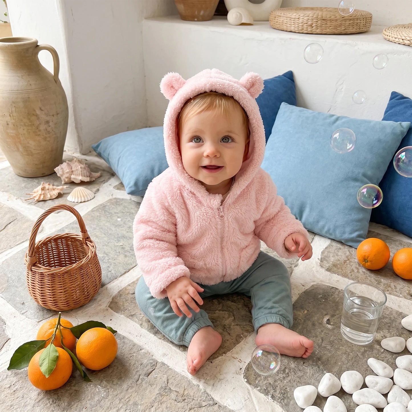 Toddler Baby Girl Jacket With With Ears Hood Zip Fleece Ears Hood Fleece Jacket With Warm-Winter Toddler Baby Girl