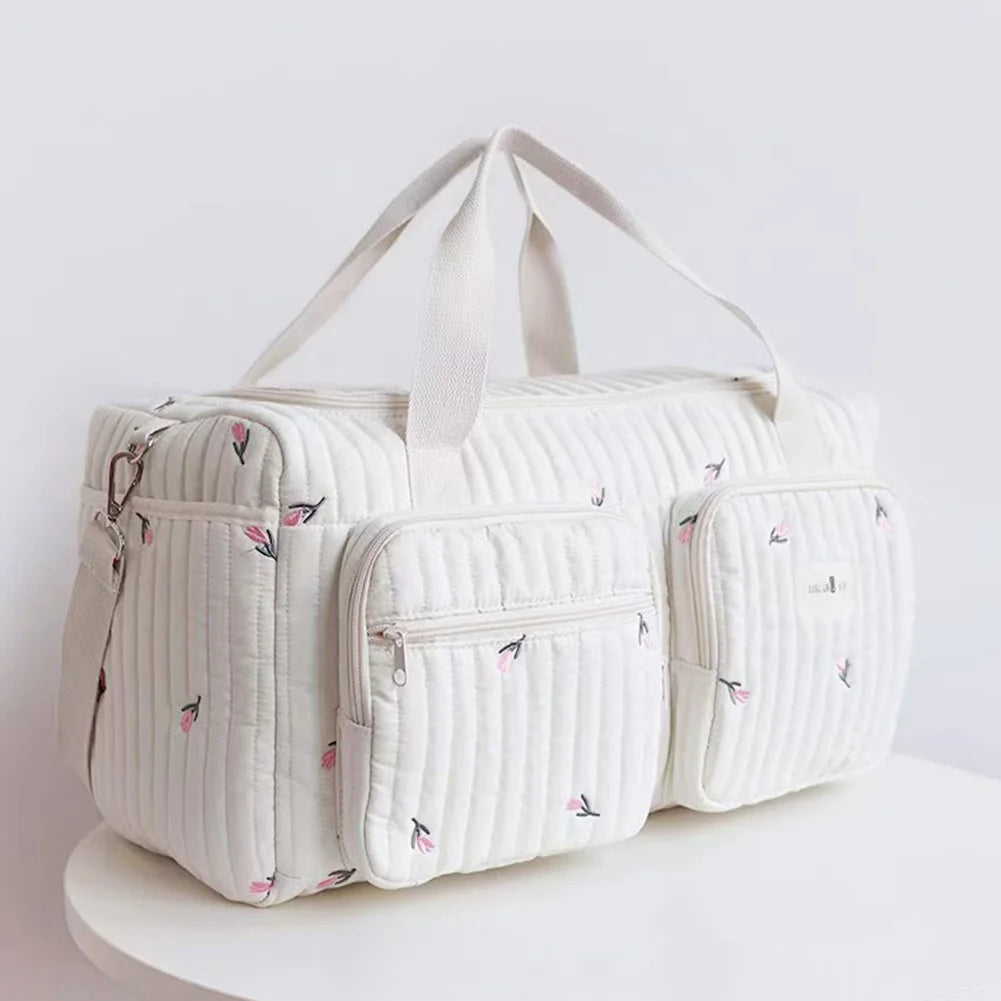 Quilted Baby Diaper Bag Large Capacity Hospital Weekender Travel Bag