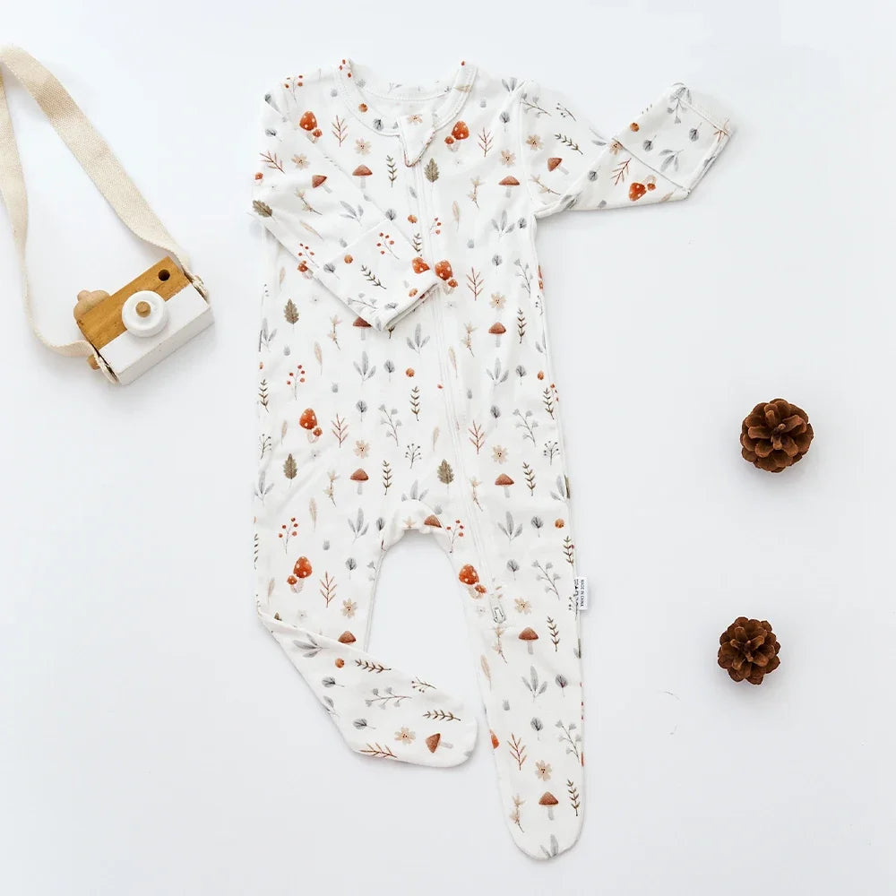 HappyFlute Bamboo Cotton Long Sleeve Footed Baby Romper