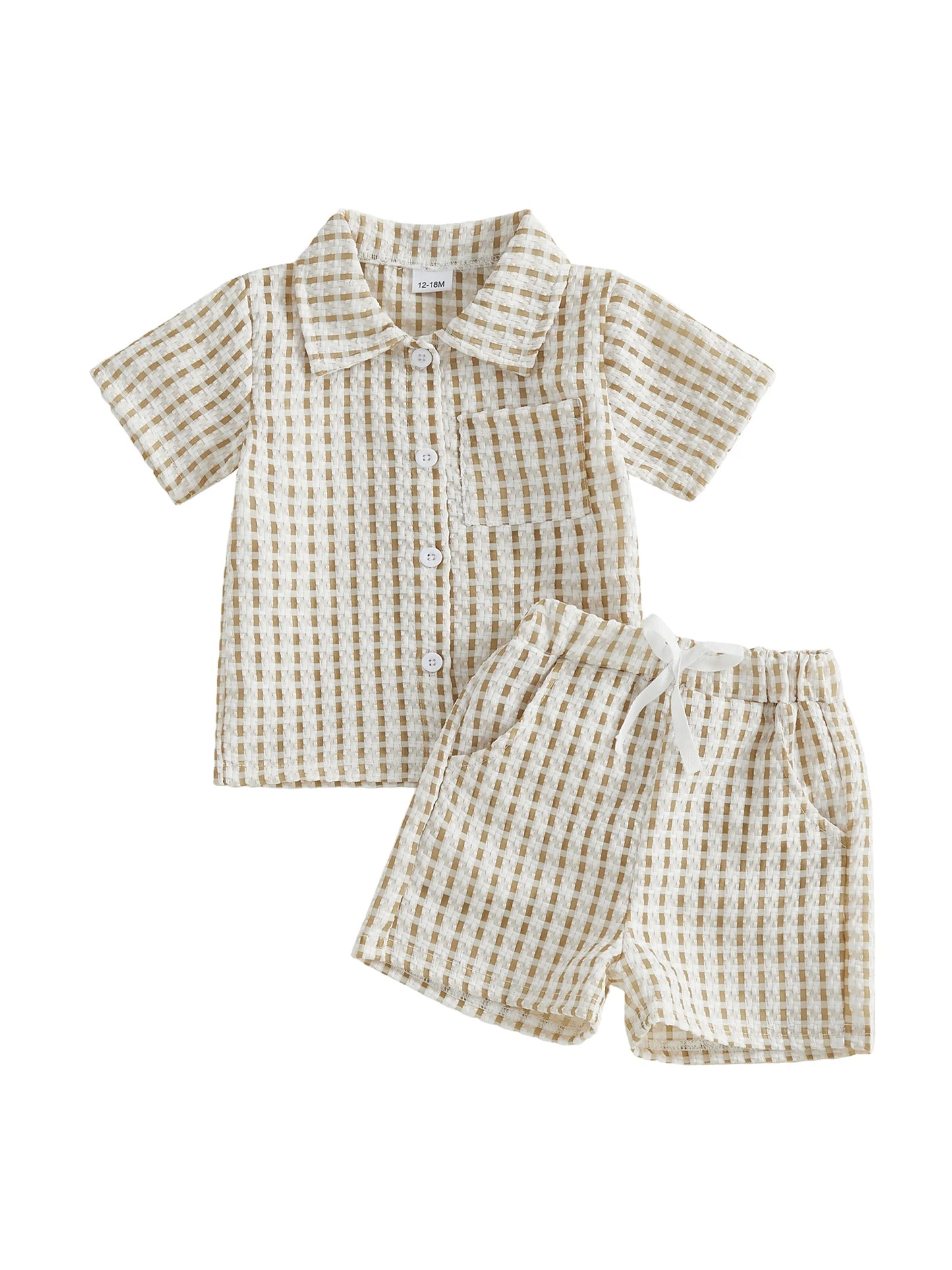 Infant Boy Summer 2-Piece Checkered Shirt and Shorts Set