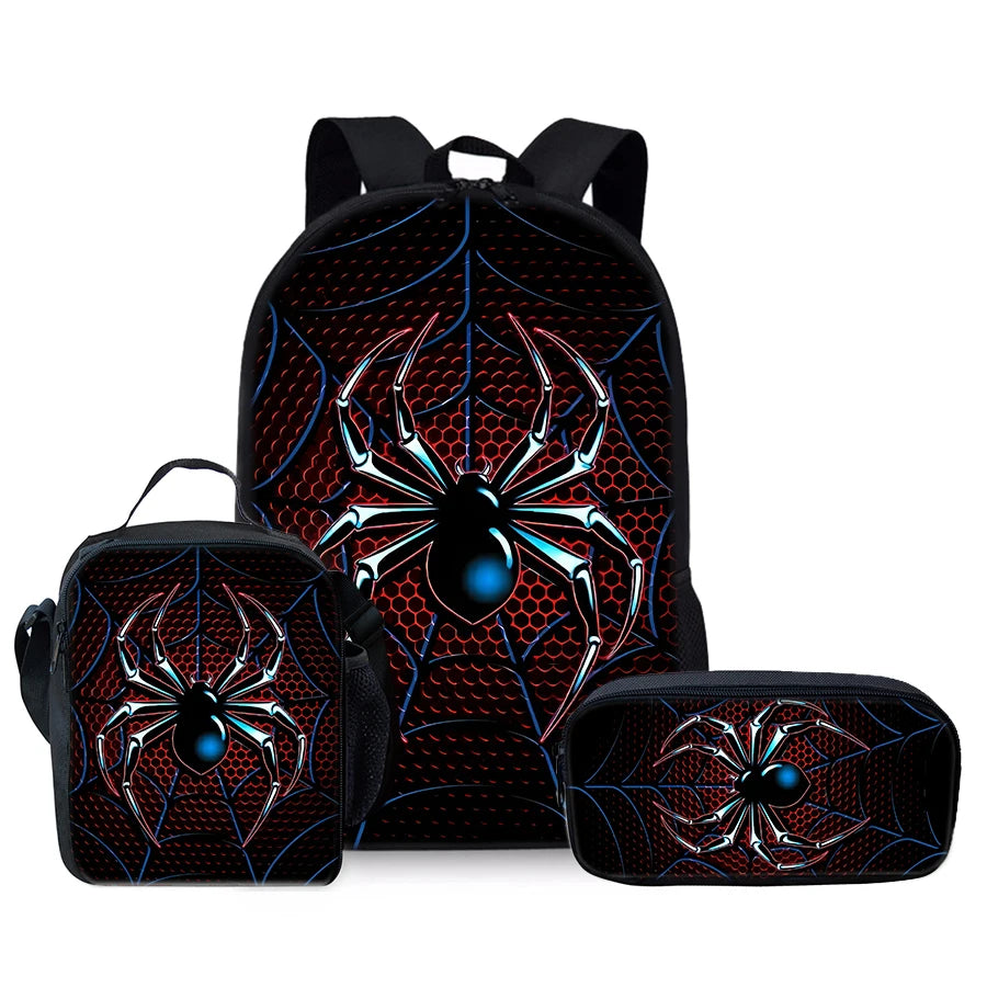 Spider Pattern Three Piece Set 3D Cartoon Unisex School Backpacks For Children
