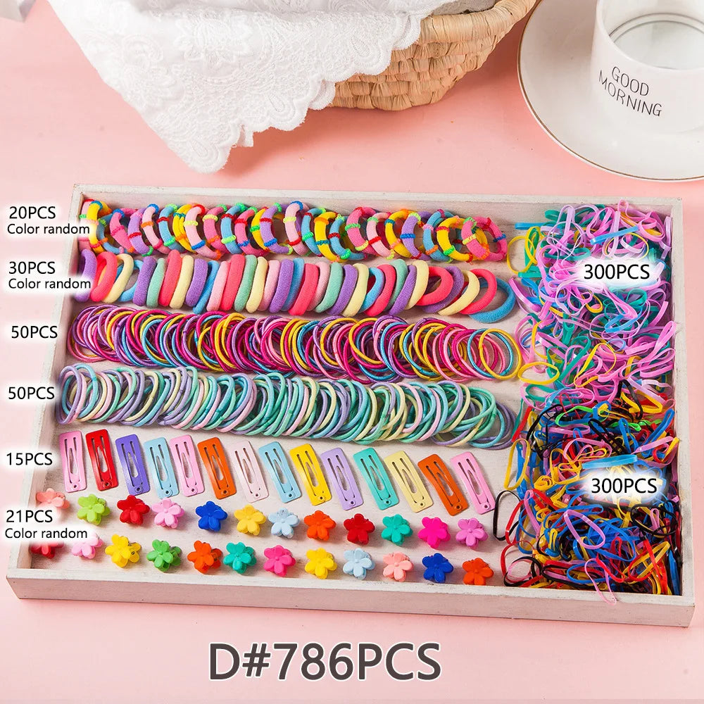18/546Pcs /1152PCS Bow High Elastic Hair Accessories Set Korean Style Princess Hair Clips, No Hurt Hair Colorful Girls Hair Bands Hair Clips Girls Children No Box