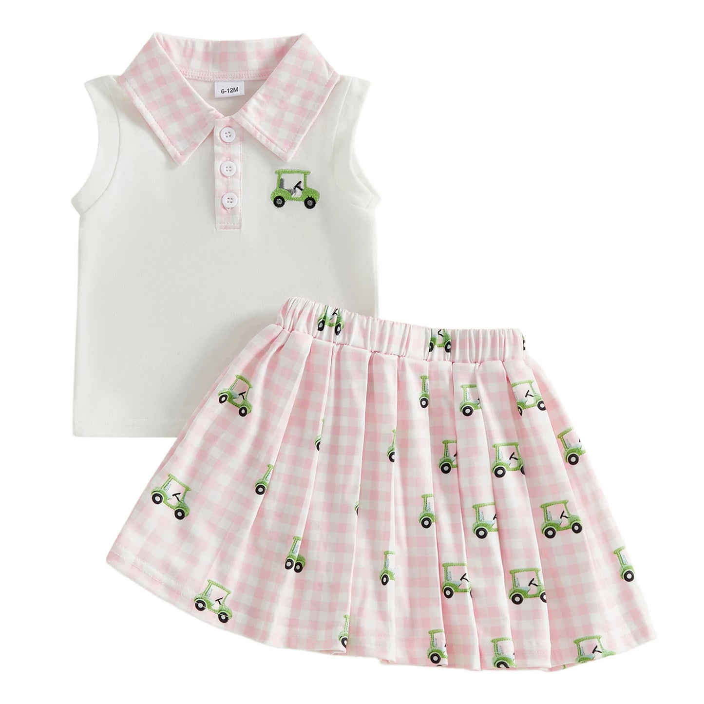 Adorable Baby Girl Golf Cart Print Tank Top Skirt Set