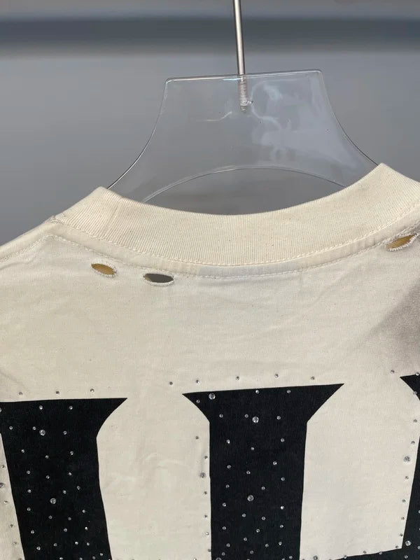 New fashion brand LIFE HUSTLERS Y2K hot stamping hole Men Women T-shirt Streetwear 100% Cotton Loose Round Neck Top Tees