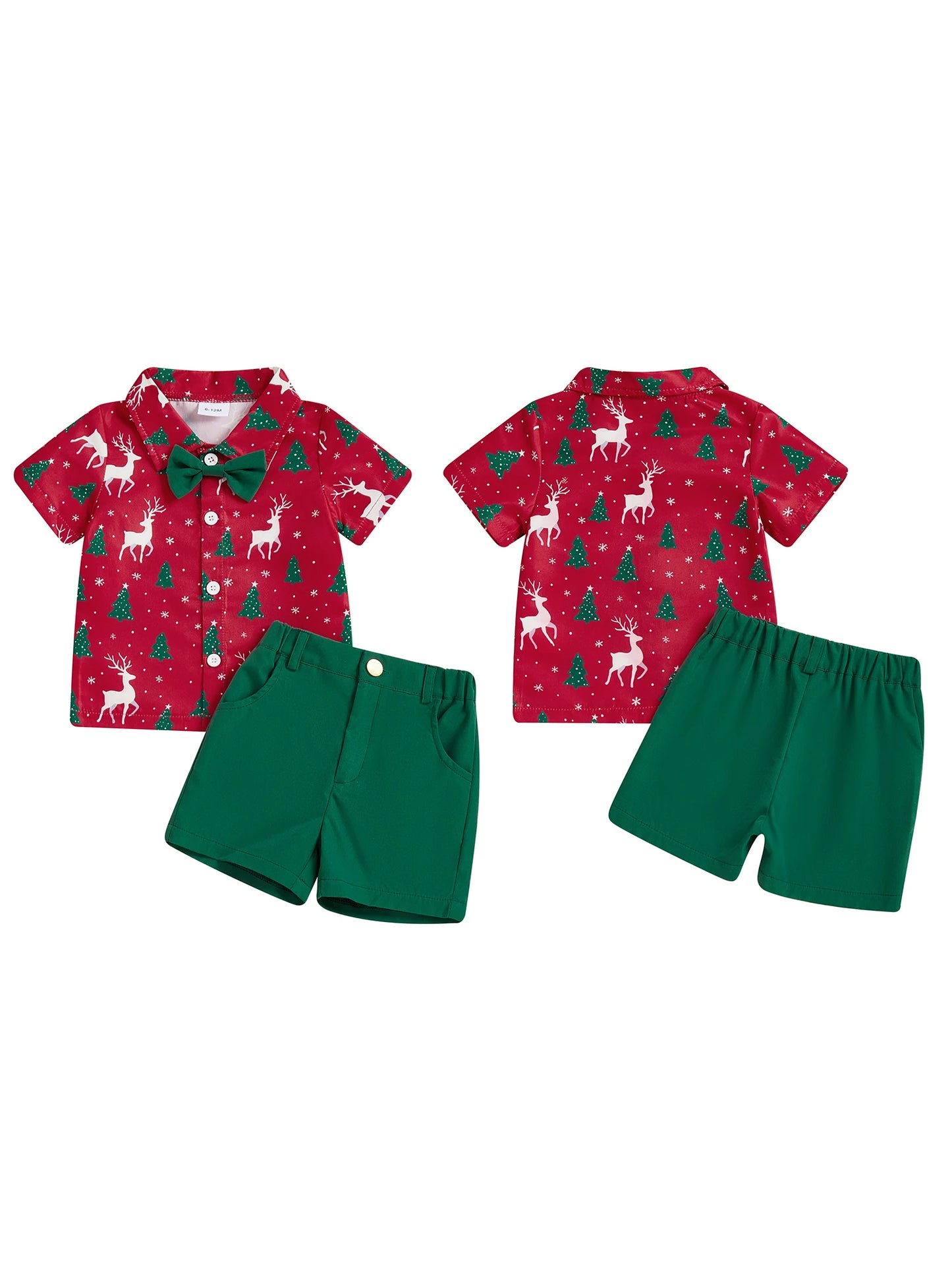 Infant Boys 2-Piece Festive Christmas Print Shirt And Shorts