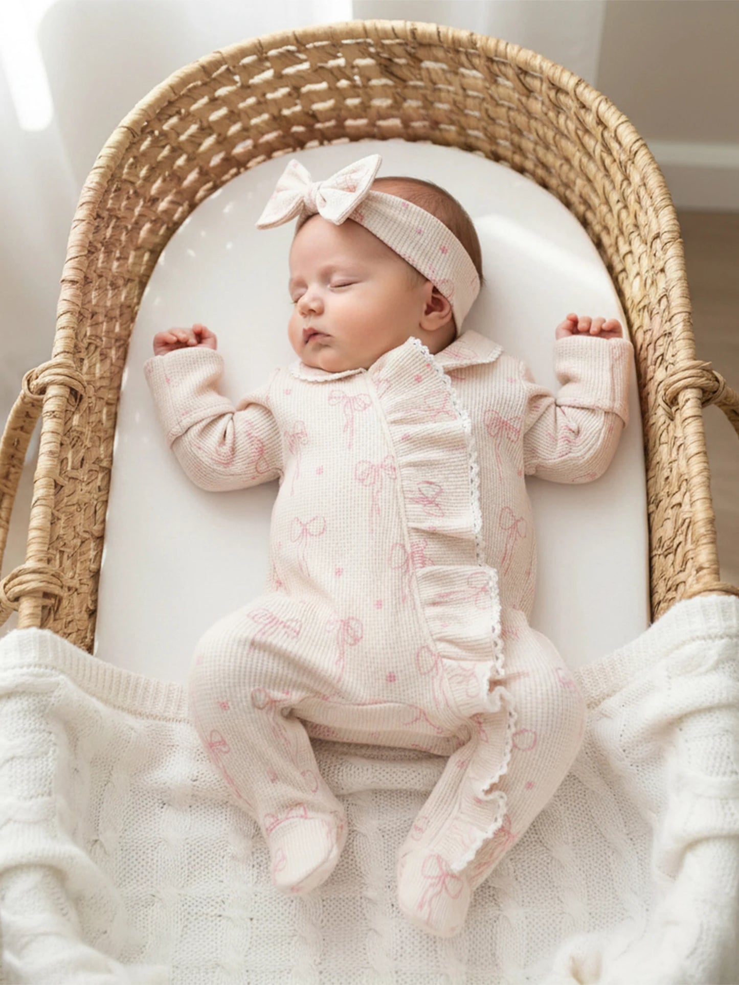 Adorable Infant Girl Autumn Footie Romper With Matching Headband