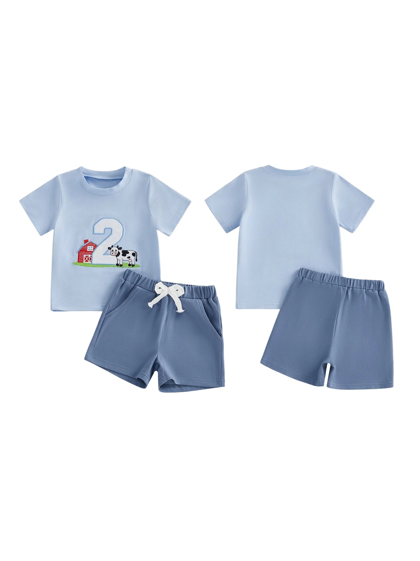 NONECN Toddler Girls Embroidered Horse Birthday Shirt And Pants Set